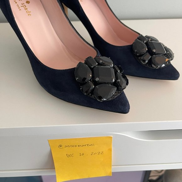 Kate Spade Philie Navy Suede Pumps with Black Crystal - Picture 9 of 11